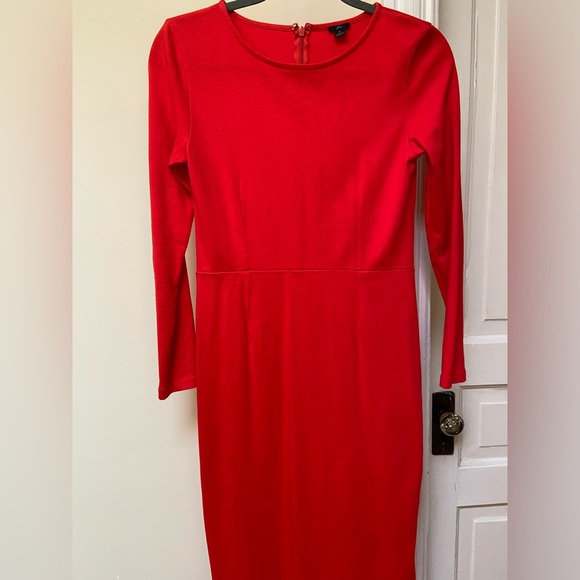 J Crew Red Knit Long-Sleeve Sheath Dress Size 2 - Picture 4 of 7